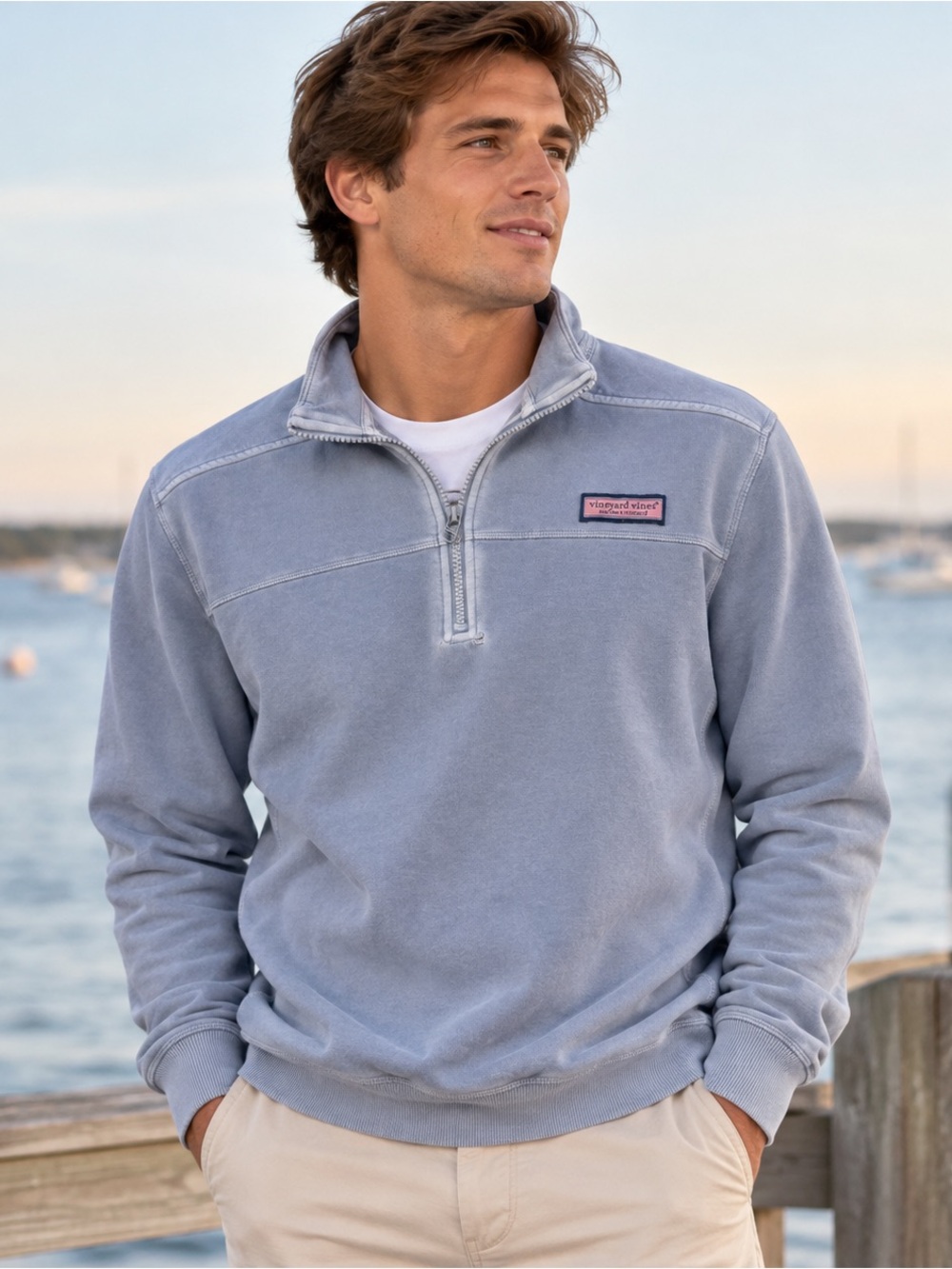 Vineyard Vines Mens M 1/4 Zip Pullover Faded Blue Sweatshirt Coastal Preppy